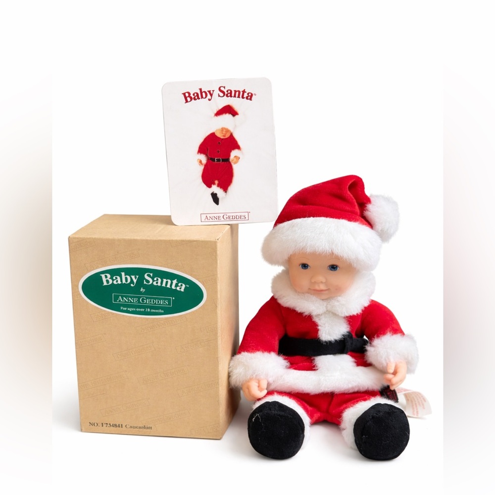 Anne‎ Geddes Baby Santa Doll New In Box Christmas Plush w Card Vintage Blue eyes
